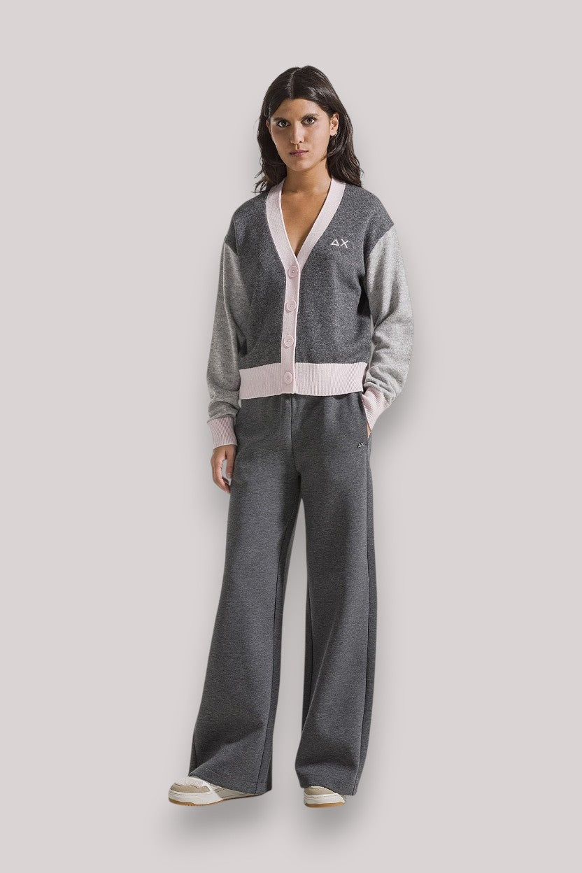 MAGLIA DONNA CARDIGAN COLOR BLOCK GRIGIO SCURO
